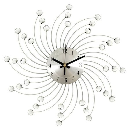 DESIGNICE Wall Clock,Radiant Metal Rods Modern Wall Clock,Crystal Ball Bathroom Clock,Silver