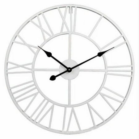 DESIGNICE Wall Clock,Retro Iron Frame Large Wall Clock,Silent Precision Detailed Quality Design Kitchen Clock,White