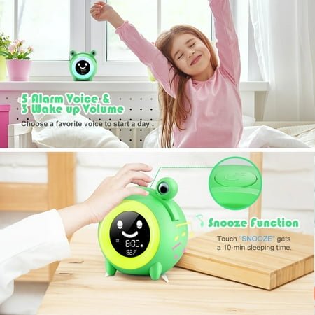 DFDIEJZ Colorful Adorable and Cute Child Alarm Clock - Interactive Animal Design with Digital Wake Temperature Display NAP Timer and Night Light for Kids - The Perfect Sleep Trainer