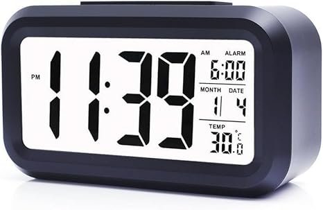 Digital Alarm Clock, Alarm Clock Battery Operated/Night Light/Indoor Temperature, Small Digital Clock with Funny Box (Black)
