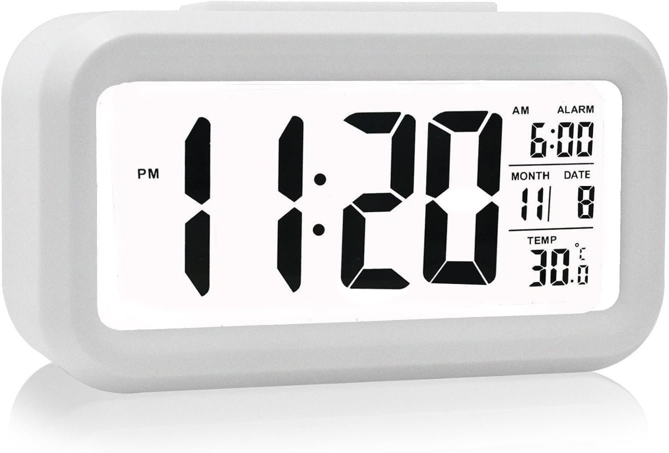 Digital Alarm Clock Battery Operated/Night Light/Indoor Temperature, Small Digital Alarm Clock for Bedrooms Beside Travel