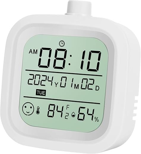 Digital Alarm Clock Battery Travel Clock Calendar Desk Clock Shower Room Wall Clock with Thermometer Hygrometer White