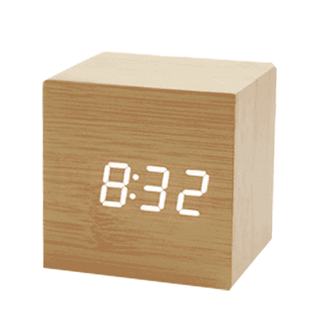 Digital Alarm Clock, Electronic LED Time Display, Dual Alarm, Cubic Small Mini Wood Made Electric Clocks - Style 3