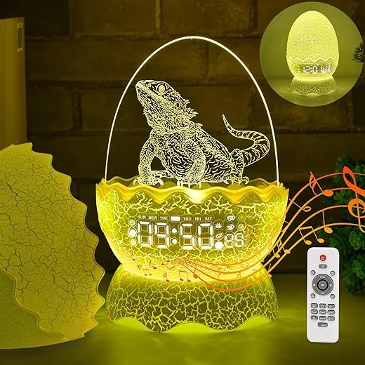 Digital Alarm Clock for Bedrooms, Small Digital Clock Bearded Dragon Egg Night Light with Baby White Noise Machine for Sleeping, Bluetooth Speaker, 16 Colors, as Gifts for Kids/Adult