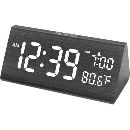 Digital Alarm Clocks for Bedrooms - Wooden Desk Clock with Date, Day of Week, USB Port, Temperature, Dimmer for Bedside Table, Living Room, Office, Adjustable Volume, Auto DST, Wood Decor