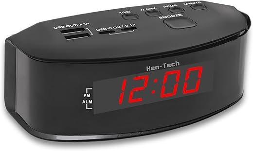 Digital Alarm Clocks for Bedrooms, 2 x USB-C and 2 x USB-A Charging Ports. Loud Alarm Clock for Heavy Sleepers Perfect for Bedroom, Desk, and Office.