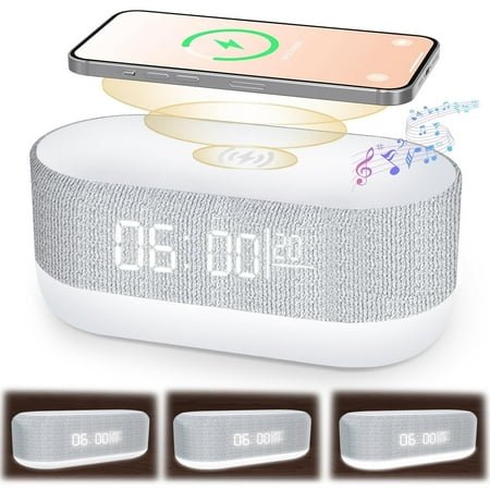 Digital Alarm Clock Wireless Charger,4 in 1 Wireless Charger with Digital Alarm Clock,Bedside with Fast Wireless Charging 15W,Dual Alarm for Heavy Sleepers,USB Charger,Countdown Timer,RGB Mode