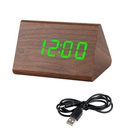 Digital Alarm Clock, with Wooden Electronic LED Time Display, 3 Alarm Settings, Humidity & Temperature Detect, Wood Made Electric Clocks for Bedroom, Bedside