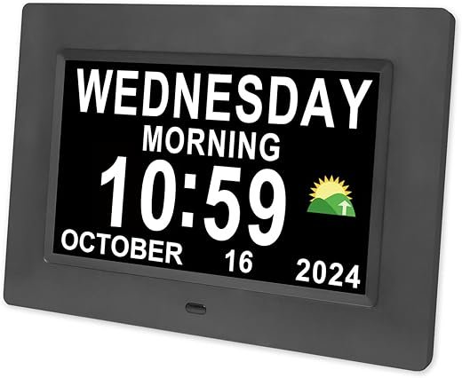 Digital Calendar Dementia Alarm Clock with Day and Date for Elderly - 15 Alarms 5 Colors Display Digital Clock Large Display Alzheimers Clock Large Digital Clock for Seniors (7in Black)