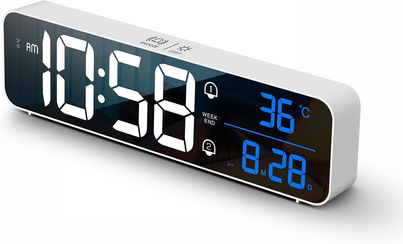 Digital Clock Large Display, LED Alarm Clock for Living Room Decor, Rechargeable