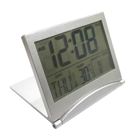 Digital LCD Folding Date Desktop Temperature Travel Alarm Clock or bedroom Silver One Size