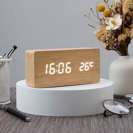 Digital LED wooden electronic clock students special alarm clock wake up artifact children snooze digital display alarm clock