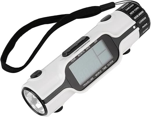 Digital Thermometer Alarm Clock,Portable Flashlight LED Digital World Time Travel Alarm Clock Thermometer Outdoor/Indoor