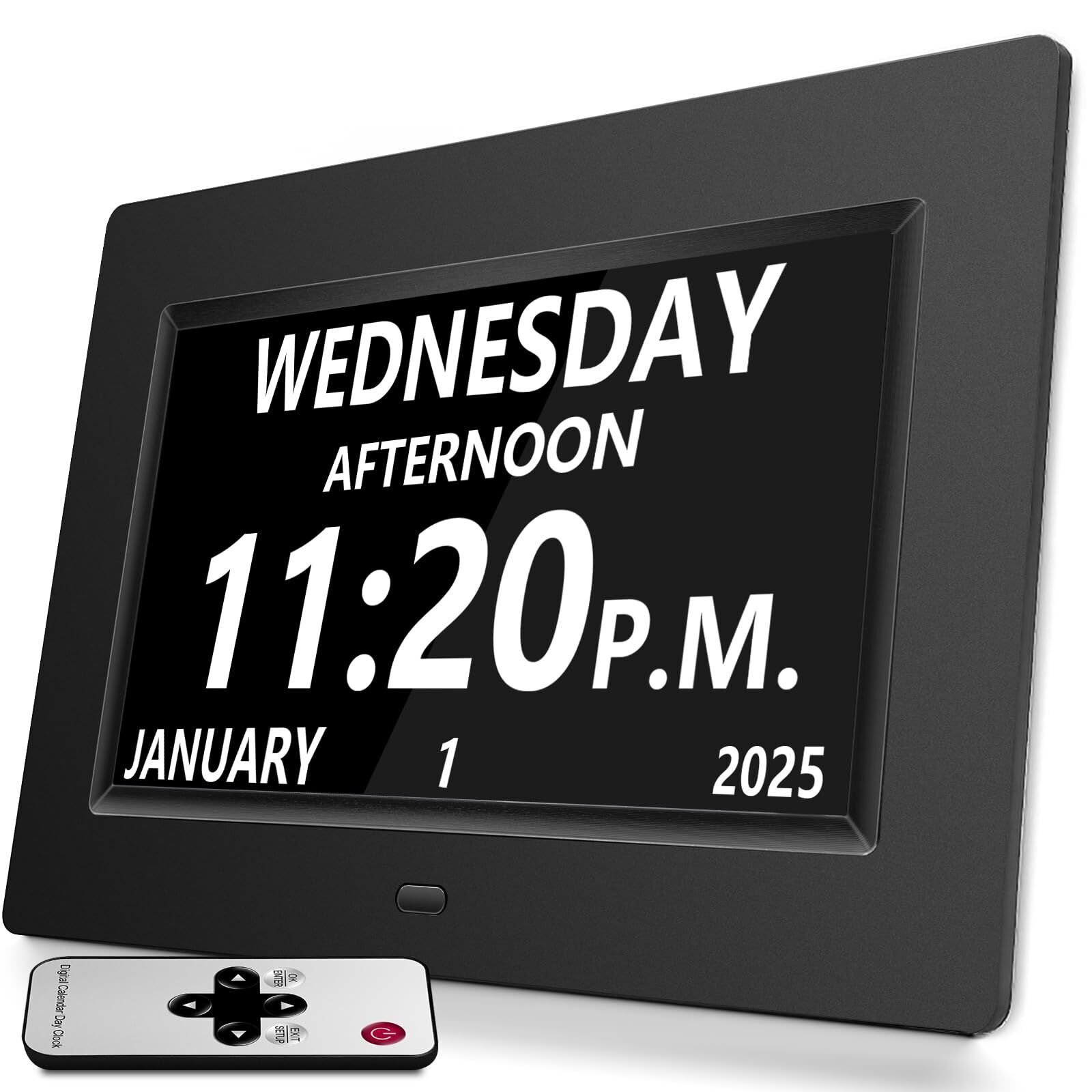 Digtal Clock with Day and Date for Seniors Large LCD Time Display Auto Black