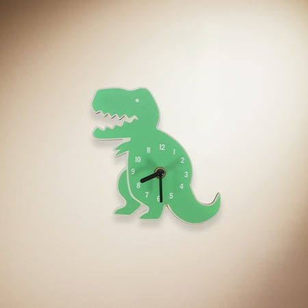 SEWCHICS Dinosaur Shaped Wall Clock Green Silent Mechanism Kids Bedroom 1Pcs 6.7X5.9X0.8In