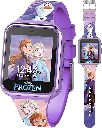 Disney Frozen II Kids Smart Watch - Touchscreen with Games, Camera, Step Counter, Alarm, Timer, and Printed Silicone Strap - Fits Wrists 5.5 to 8.0