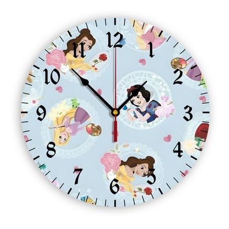 Dis×ney Princess Wall Clock with Clear Glass Dial Silent and Non-Ticking, Suitable for Bedroom, Office, School, Home and Living Room as a Gift Or Decoration, Large Size 12 Inches