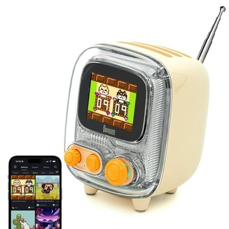 Divoom Tiivoo-2 FM Radio Bluetooth Speaker with Alarm Clock,Pixel Art Retro Mini Small Cute Wireless Speaker,Vintage Decor Suitble for Party Office Home Desk Bedroom Kitchen Outdoor,Cream