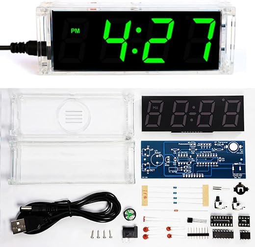 DIY Electronic Clock kit 4 Digital Tube Green LED time Week Temperature Date Display with Shell DIY sodering Project