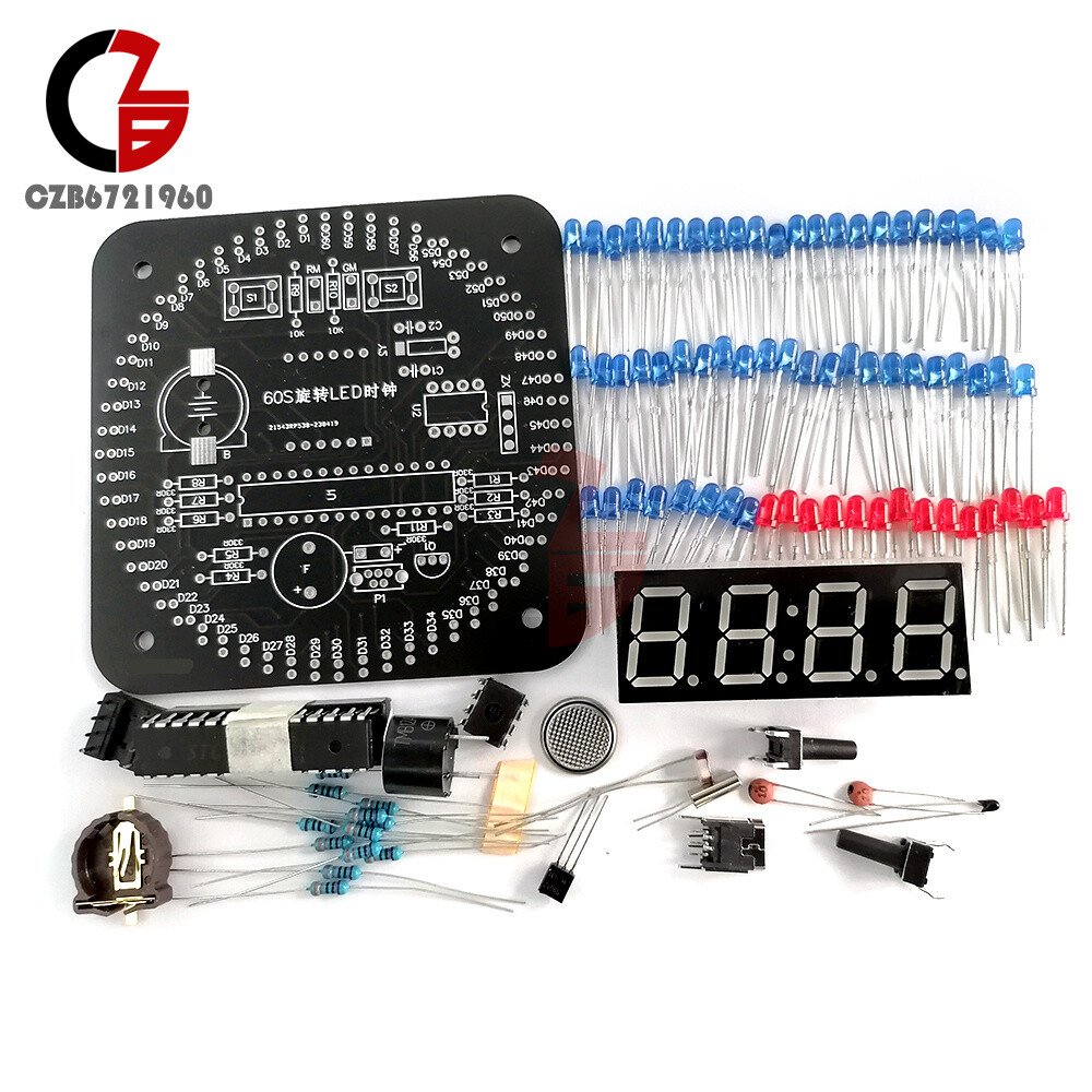 DIY Rotating LED Alarm Electronic Digital Clock parts Kit Learning Board DS1302