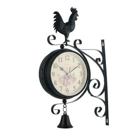 Double-Sided Wall Clock – Stylish Black Iron Home Living Room Decorative Clock, Silent Chandelier Scroll Design, Vintage Indoor Décor for Classic Appeal, 1