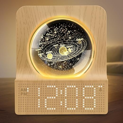 DreamSky Space Alarm Clock for Kids Teens, Small Digital Clock with RGB Night Light for Bedroom, Colorful Crystal Ball Decor for Living Room Office, 5 Brightness Dimmer, Gifts for Boys Girls Women