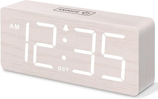 DreamSky Wooden Digital Alarm Clock for Bedroom - Wood Desk Clocks for Living Room with Large Numbers, Dimmer, USB Port, Loud Alarm for Heavy Sleepers with Volume Control, DST