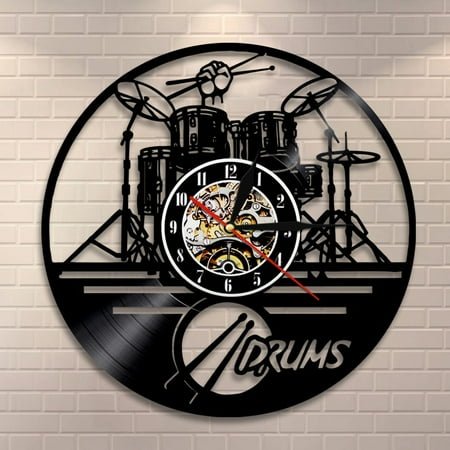 Drummers Drum Wall Clock Music Instrument Drum Kit Wall Decor Vinyl Record Wall Clock Music Lover Drummers Gift