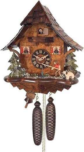 Eight Day Cuckoo Clock Cottage, Fisherman Raises Fishing Pole