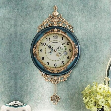 Elegant, Traditional, Decorative, Hand Painted Modern Grandfather Wall Clock Fancy Ethnic Luxury Handmade Decoration, Swinging Pendulum for New Room or Office. Large. 29.5 Inch. (Blue) 阿里国际以图找货