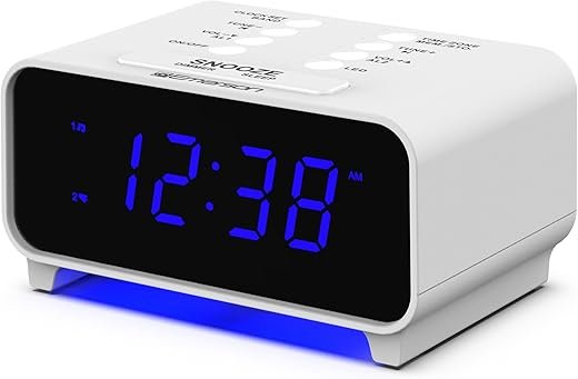 Emerson CKS1500 SmartSet Dual Alarm Clock Radio with AM/FM, 0.9” Blue LED Display, 4-Level Dimmer, Blue Accent Light, Sleep Timer & Auto Time Setting