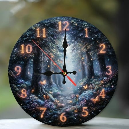 Enchanted Forest Wall Clock Magical Butterfly Fairy Tale Home Decor 10-Inch Silent Wooden Wall Clock, Battery Operated (AA Batteries Not Included), Artistic Home Decor