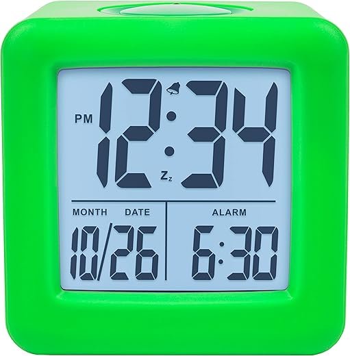 Equity 73003 Green Soft Cube LCD Alarm Clock with Smart Light