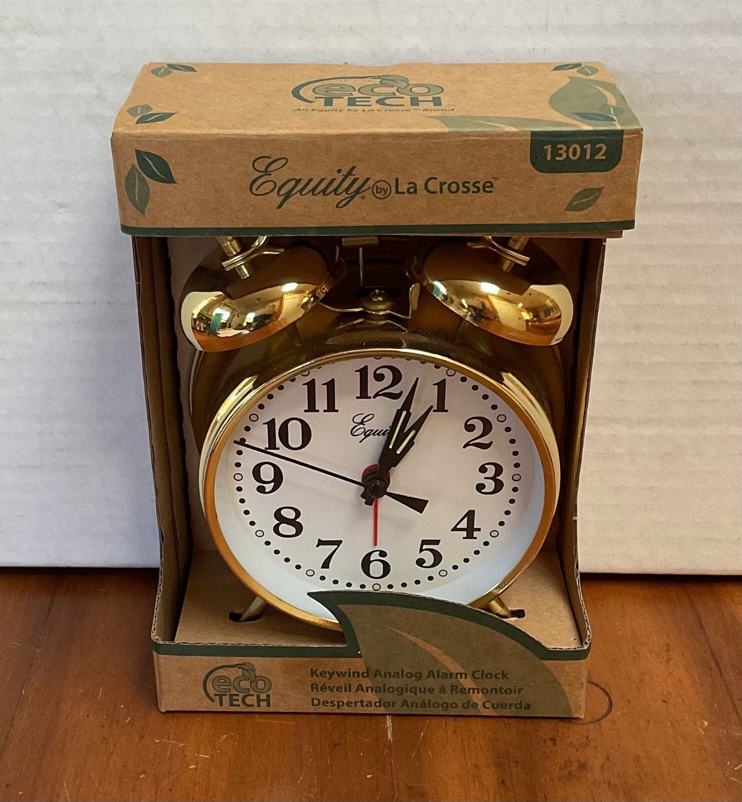 Equity by La Crosse – Brass Key Twin Bell Quartz Analog Alarm Clock (13012)