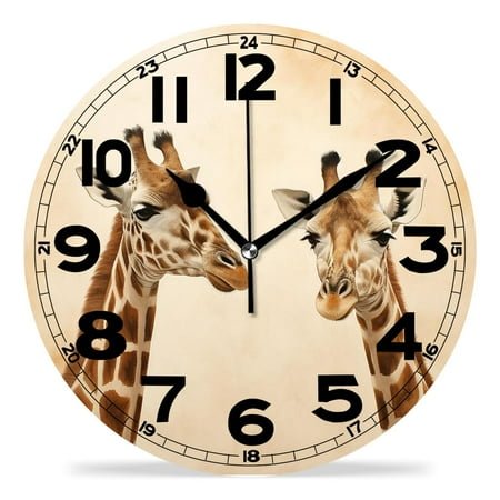 erolrail Rustic Wall Clock,Silent Non Ticking Wall Clocks for Living Room,Bedroom,Kitchen 12IN Giraffe Beige Picture