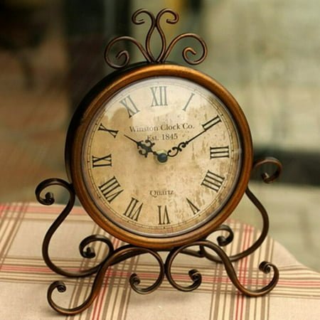 Estbridge Battery Operated Silent Table Clock Vintage Retro Iron Ornament Home Decoration