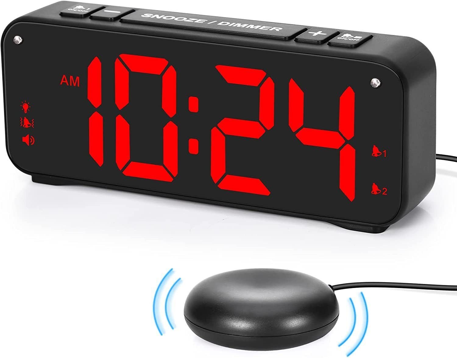 Extra Loud Vibrating Alarm Clock with Bed Shaker for Heavy Sleepers,Hearing Deaf