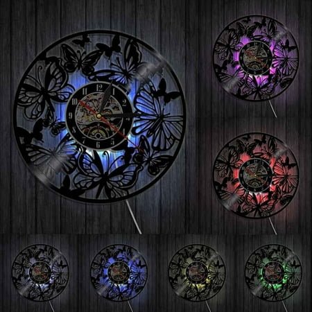 Fairy Wings Angel Butterfly Wall Art Home Decor Wall Clock Butterflies Vinyl Record Clock Insect Wild Life Animal Clock