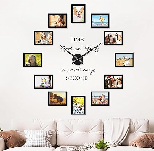 Family Picture Frames Collage Wall Decor - 4x6 Collage Picture Frames Photo Frame for Wall Picture Frame DIY Black Large Clocks for Living Room Decor