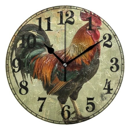 Farmhouse Rooster Silent Wall Clock 10 Non-Ticking Battery Clock