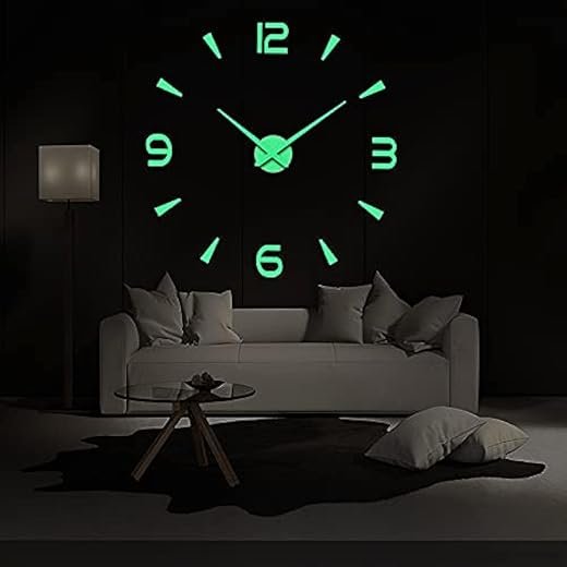 FASHION in THE CITY 3D DIY Wall Clock Creative Design Mirror Surface Wall Decorative Sticker Watches (Luminous)