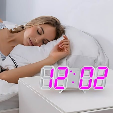 Fasiaou Led Digital Alarm, 3D Wall Clock Desk Auto Dimming 12/24 Hour Date Temperature Home Decor Remote Control Silent Snooze USB Nightlight Bedroom Living Room Kitchen Office 8.9inch Pink
