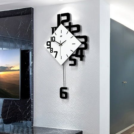 FETCOI Modern Wall Clock Pendulum Swing Clocks Battery Powered Home Art Decor Wall Time