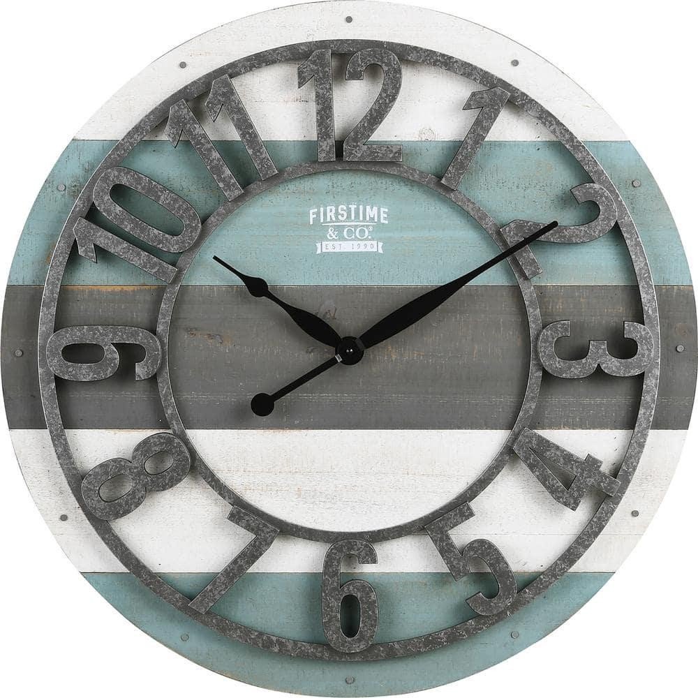FirsTime & Co. Wall Clock 27" Farmhouse Aged Teal Wood Planks Rustic Distressed