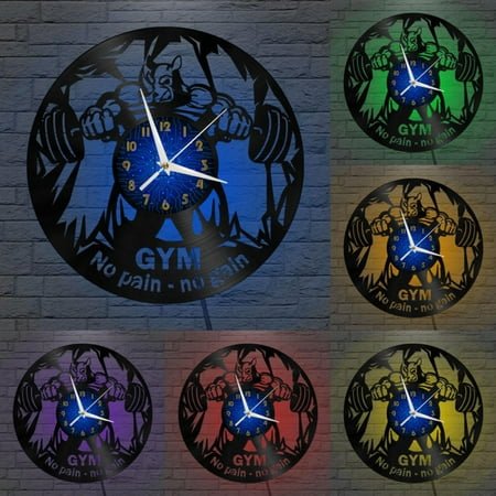 Fitness Moment 3 12 Inch Vinyl Record Wall Clock - Silent, Creative, and Unique Clock for Living Room, Entryway, or Bedroom Decor - Perfect Gift Idea(12 inchs B with LED)