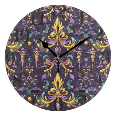Fleur De Lis and Beads Wall Clock 9.8 inch Battery Operated Clocks Non-Ticking Silent for Bedroom Office Kitchen Living Room
