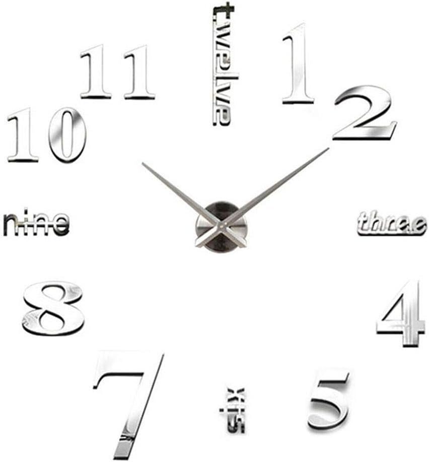 Forart New 3D DIY Mirror Surface Wall Clocks, Modern 3D Wall Clock with Mirror Numbers Stickers Mute Frameless Large DIY Wall Clock Kit for Home Office School Clock