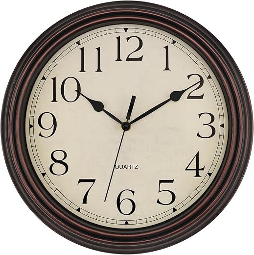 Foxtop 14 Inch Wall Clock Battery Operated Silent Non-Ticking Round Classic Vintage Retro Wall Clock Decorative for Living Room Kitchen Home Office (Bronze)