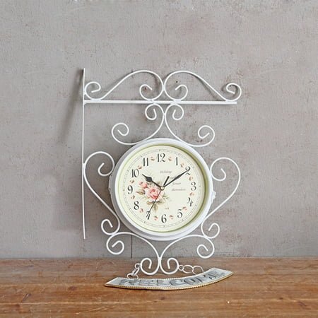 FRCOLOR Iron Clock Hanging Wall Oversized Quaint Decorative Clocks Battery Operated Work White