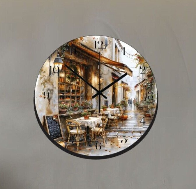 French Street Cafe Art Wall Hanging Wall Clock Time Piece France Street Art